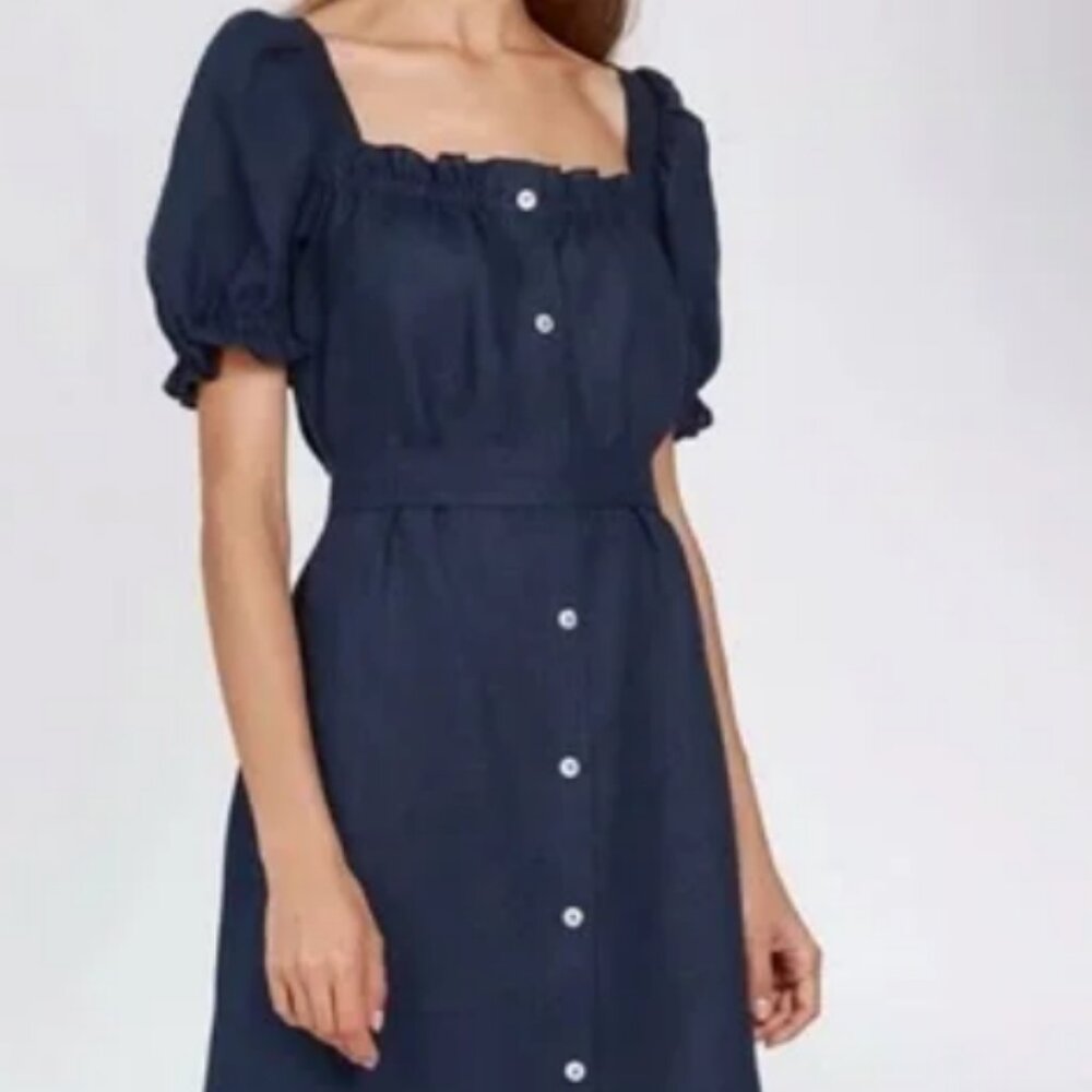 Sleeper - Brigitte Linen Midi Dress With Belt - Size M